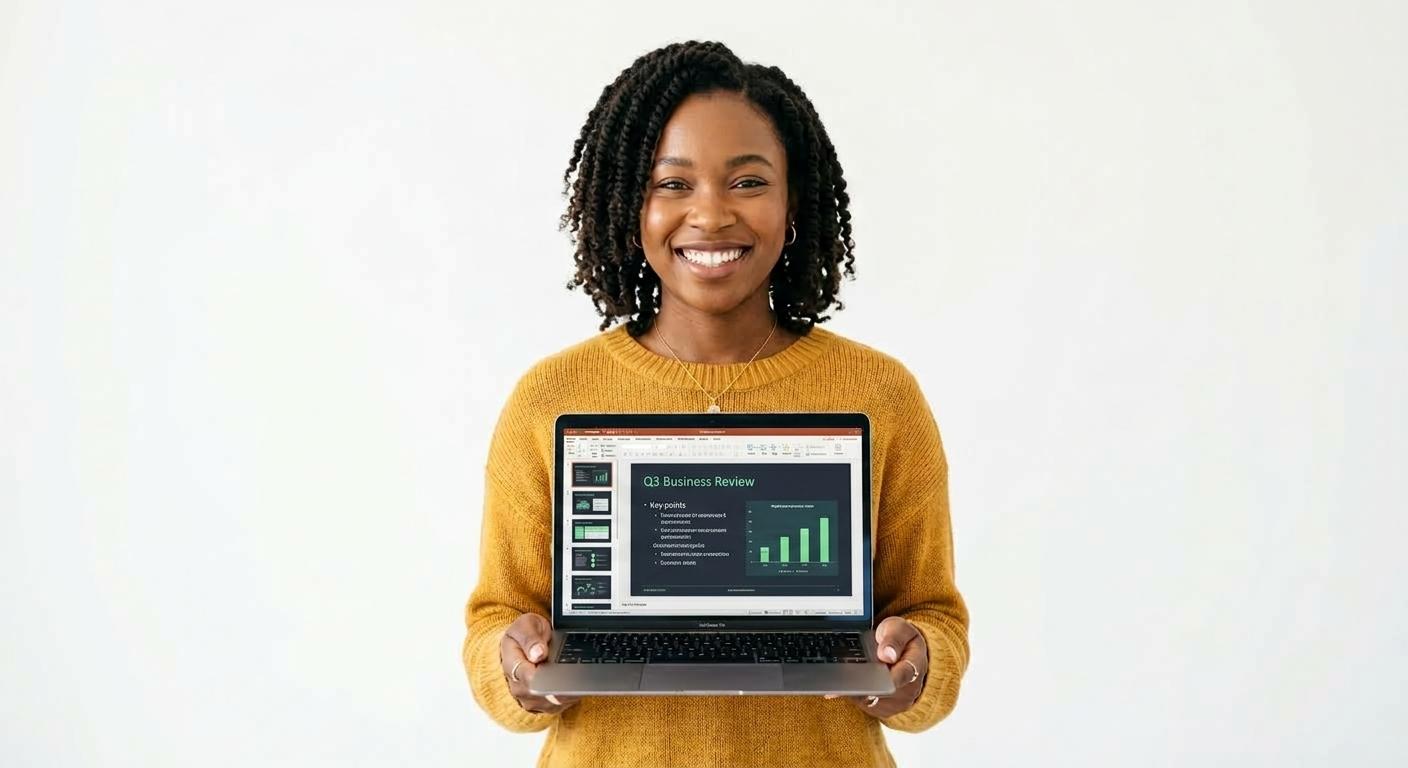 Étudiante présentant un diaporama PowerPoint sur son ordinateur portable